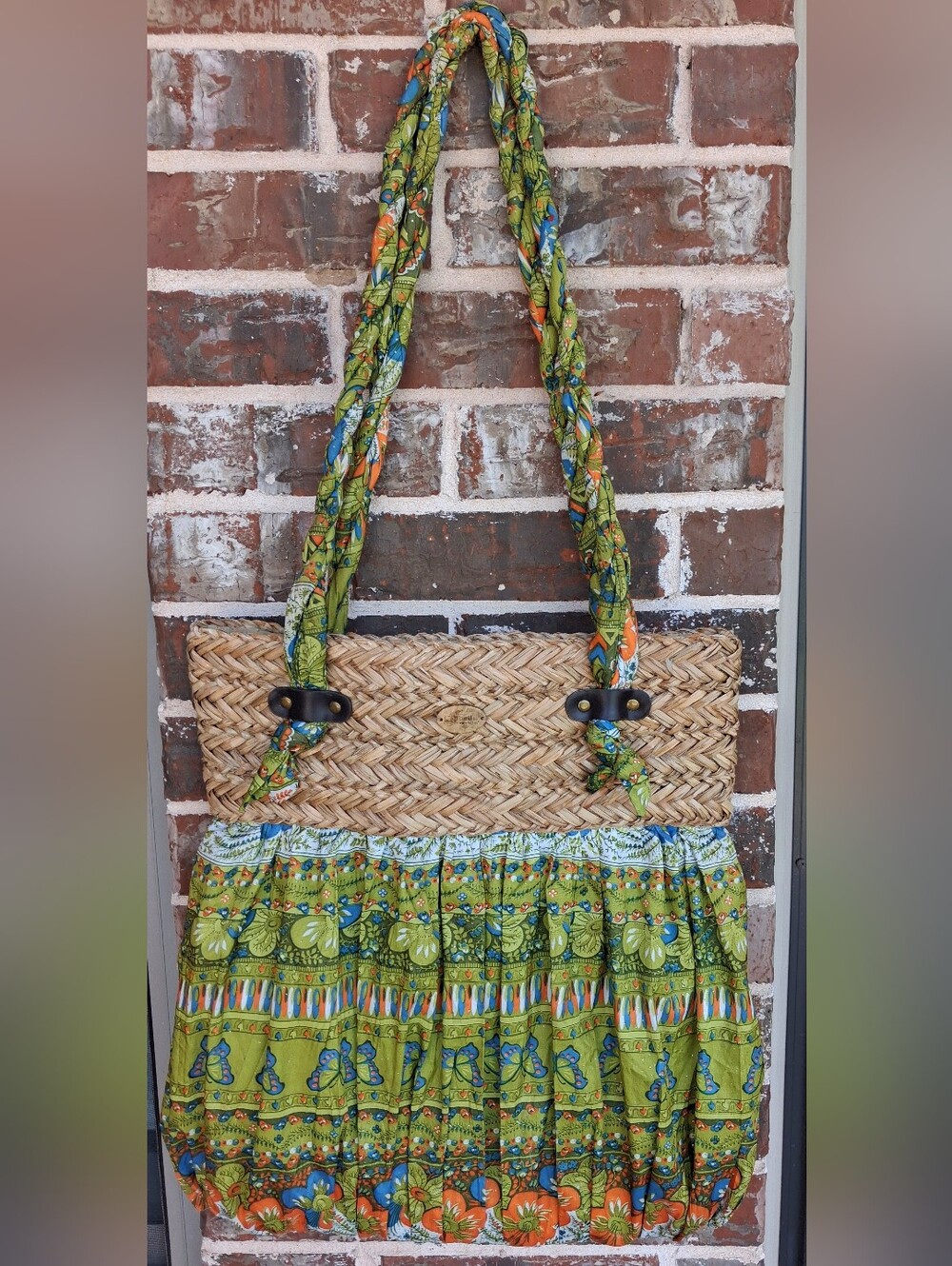 CAPPELLI STRAWORLD Large Green Patterned Straw Tote